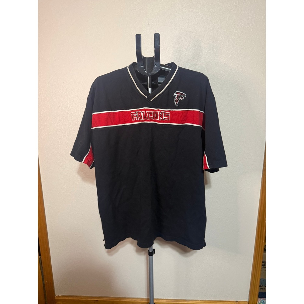 Vintage NFL‎ Atlanta Falcons Mens Black Red Embroidered V-Neck Shirt XL